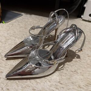 Silver closed toe heels